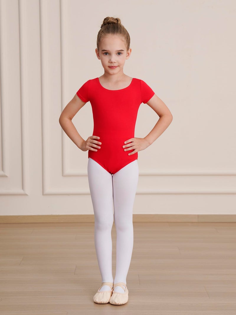 WEGETIT Gymnastics Leotards for Girls Ballet Dance Toddler Leotard Short Sleeve Bodysuit (Red, 4-6 Years) - Image 2